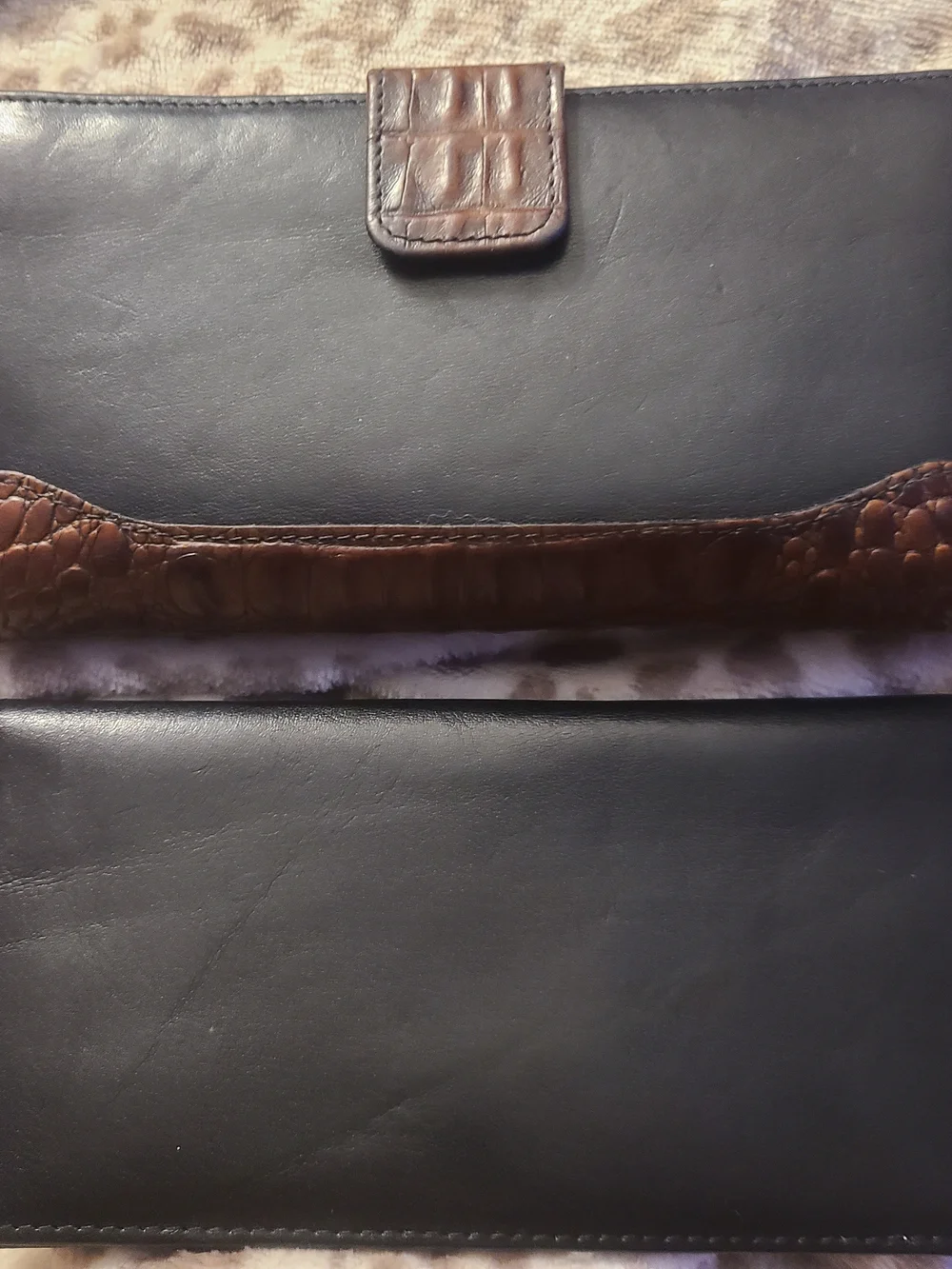 Brahmin Black Leather Wallet with Brown Croc-Trim